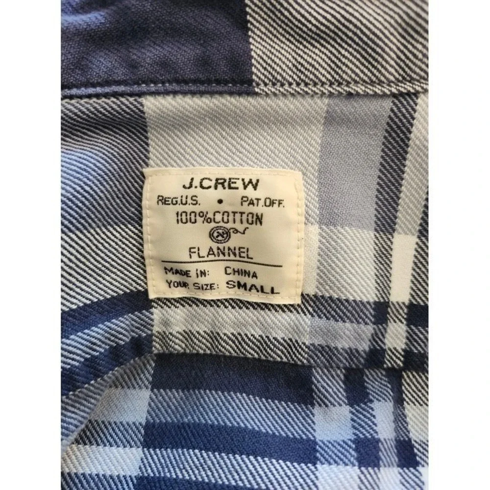 J.Crew Men's Small Blue Plaid‎ Cotton Flannel Button Up Shirt 100%cotton